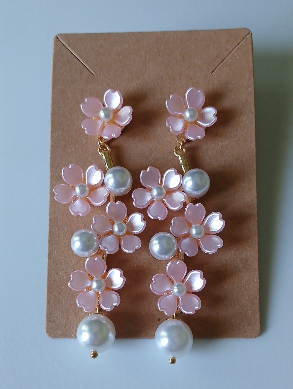 Fashion Jewelry Pink Floral Pearl Cascade Earrings